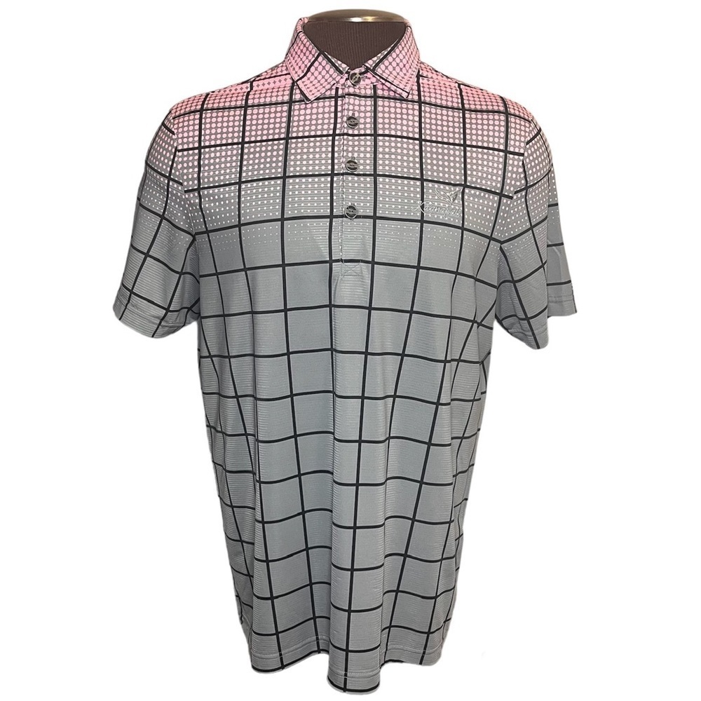 Jamie Sadock Sunsense Mens Shortsleeve Golf Polo Ombre Pink Gray Windowpane Sz M